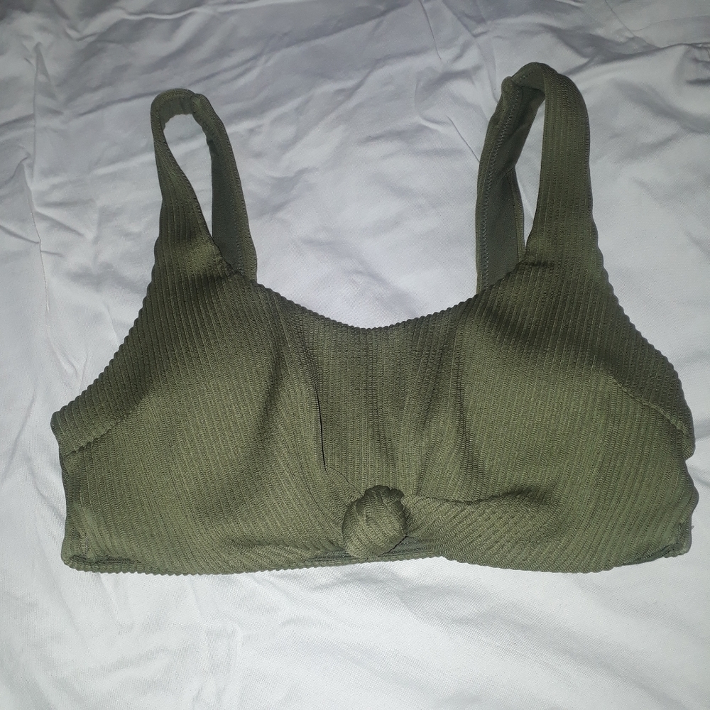 Hollister Green Ribbed Knot Bikini Top